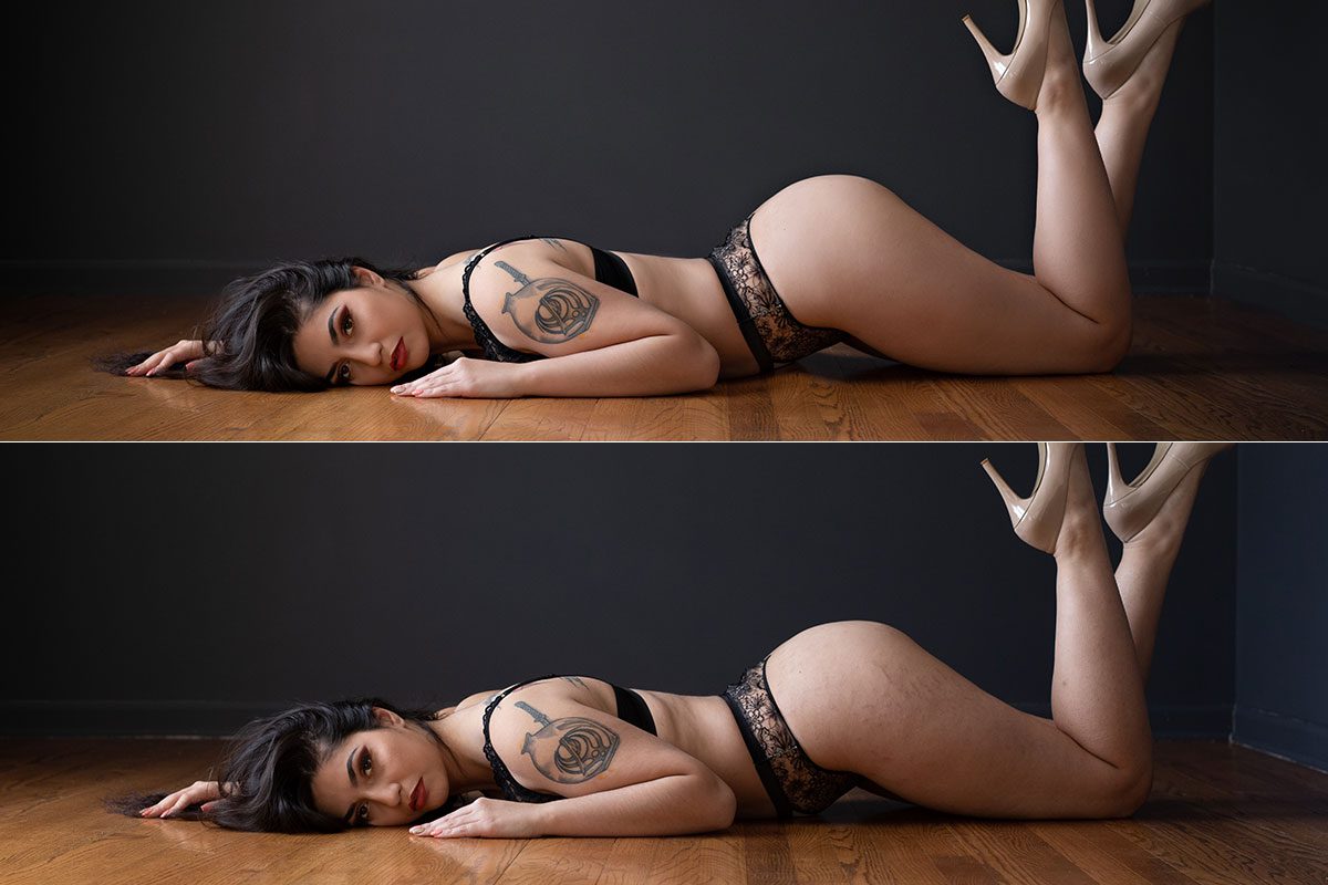 before and after retouched images, boudoir photography retouched photos, boudoir airbrushed images